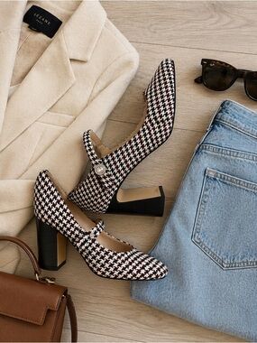 Adrienne Vittadini Houndstooth Mary Jane Chunky Heels Size 7